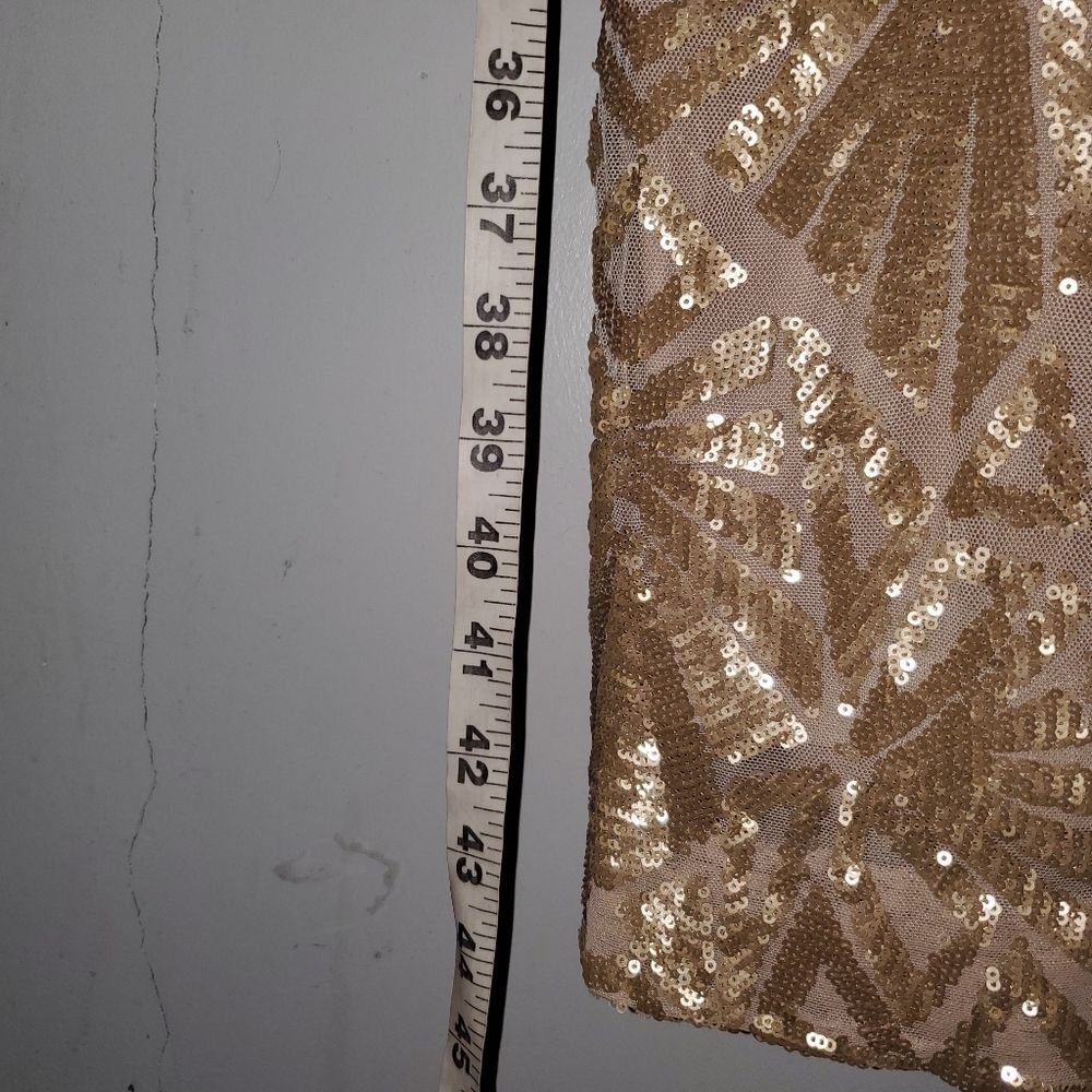 Dress The Population Emery Long Sleeve Blush Gold Sequin Open Back Dress Deco S - Picture 13 of 16